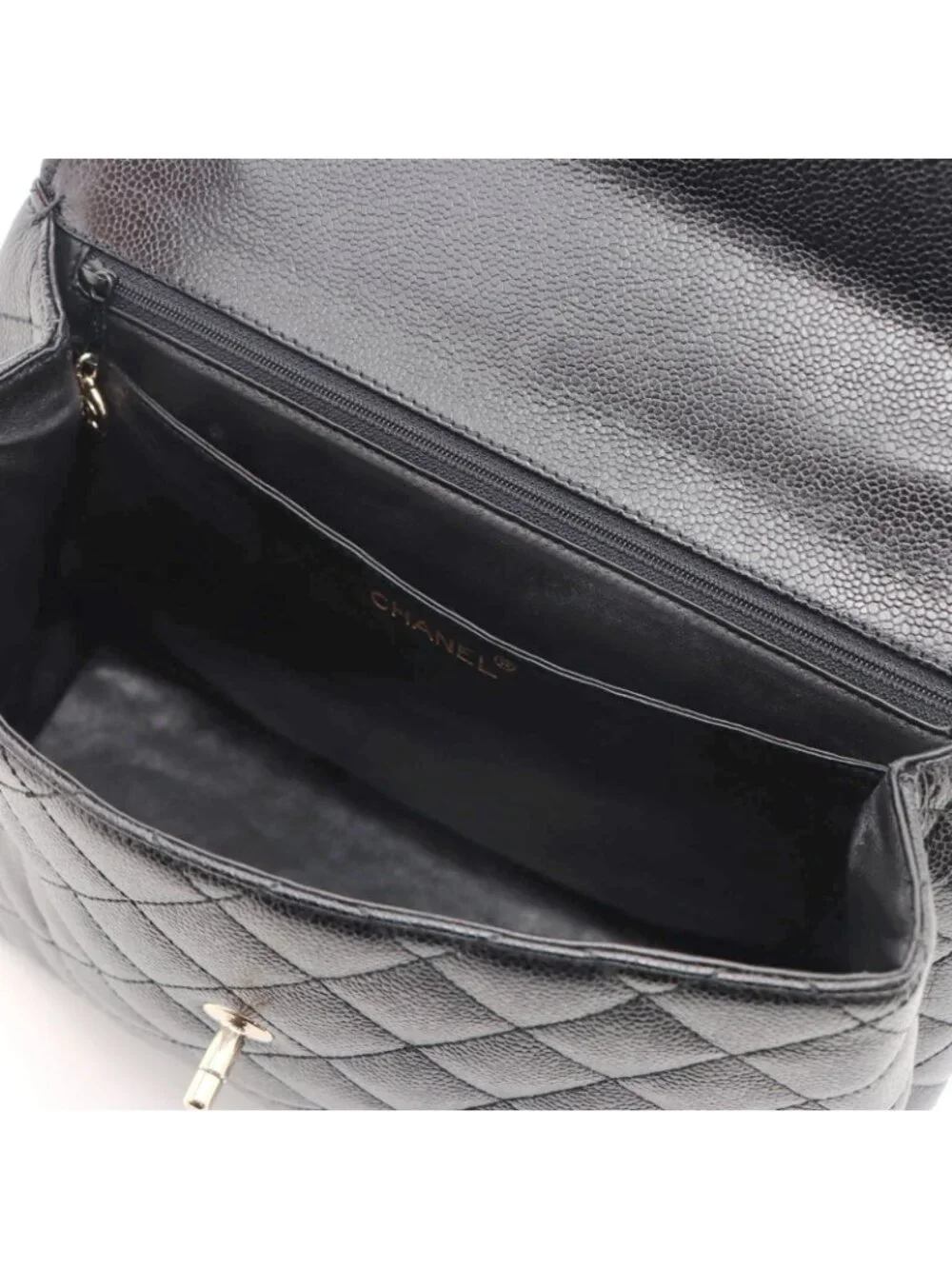 Chanel Quilted Handle Handbag Caviar Leather Black